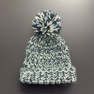 Hollister Cozy Chunky Cabin‎ Beanie Winter Slouchy Hat Green Cuffed Pom Pom OS
